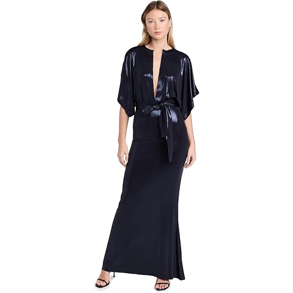 Amazon.com: Norma Kamali Women's Belted Flared Maxi Dress